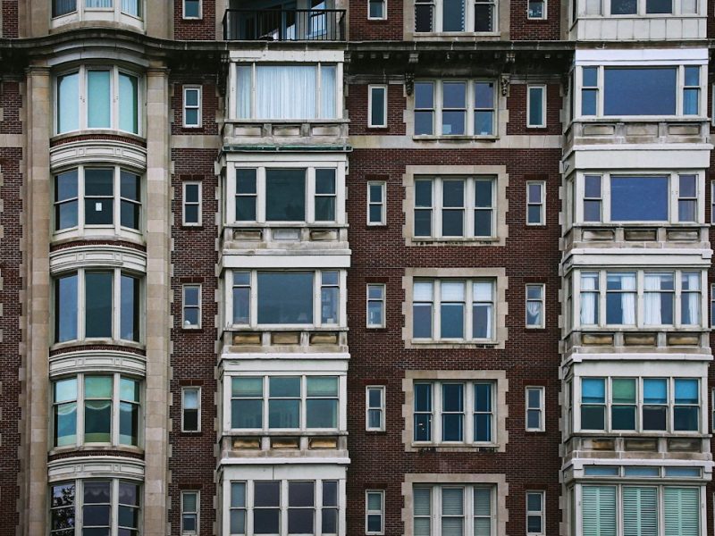 Brick apartment building facade in Chicago