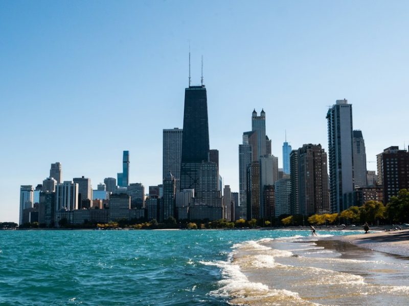 The Chicago skyline seen across Lake Michigan on a clear day